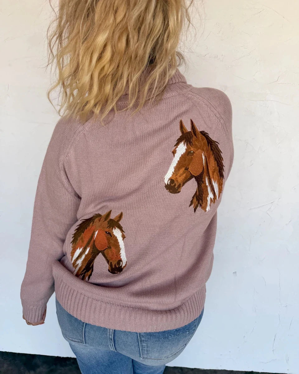 Field & Stable Horse Quarter Zip Pullover in Mauve