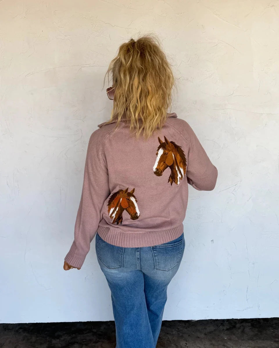 Field & Stable Horse Quarter Zip Pullover in Mauve