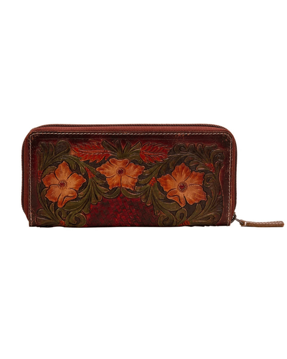 Floral Magenta Tooled Leather Wallet by Myra Bag