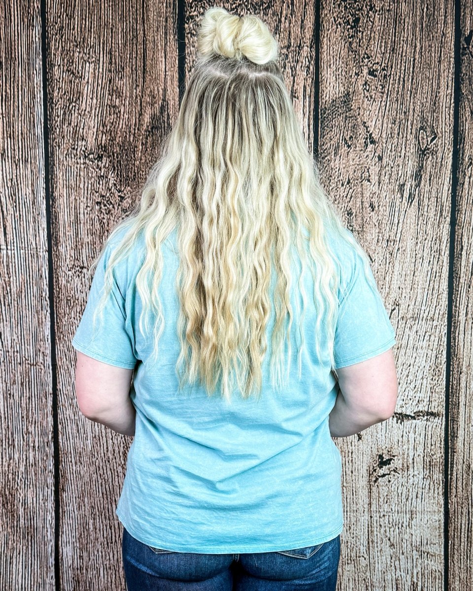 Frisco Acid Wash V-Neck Tee in Dusty Teal