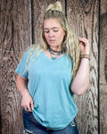 Frisco Acid Wash V-Neck Tee in Dusty Teal