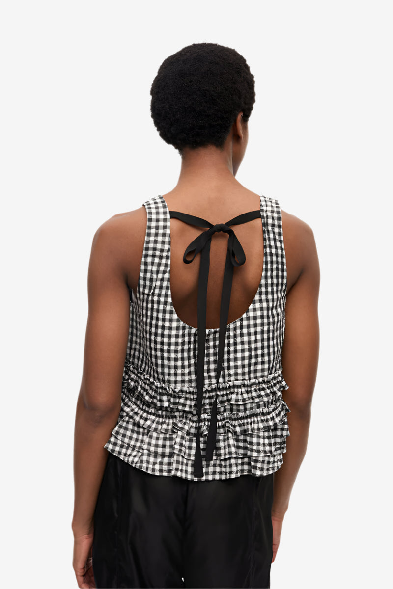 Ganni Crinkled Taffeta Frill Top
