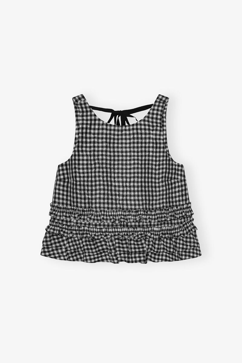 Ganni Crinkled Taffeta Frill Top