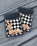 Hadley Checkered Leather Card Holder in Black by Countryside Co.
