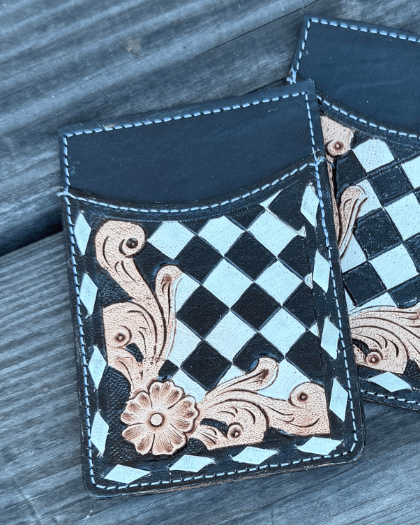 Hadley Checkered Leather Card Holder in Black by Countryside Co.