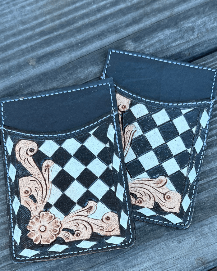 Hadley Checkered Leather Card Holder in Brown by Countryside Co.