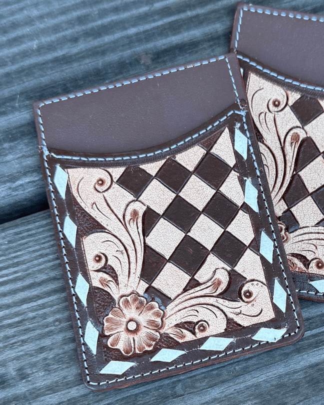 Hadley Checkered Leather Card Holder in Brown by Countryside Co.