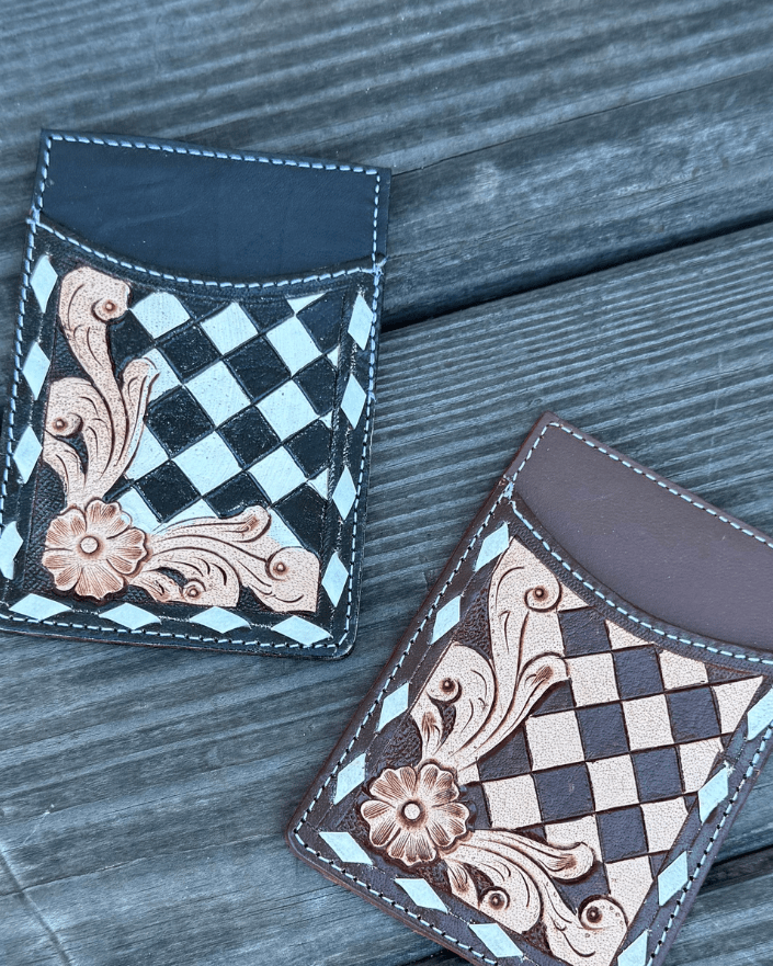 Hadley Checkered Leather Card Holder in Brown by Countryside Co.