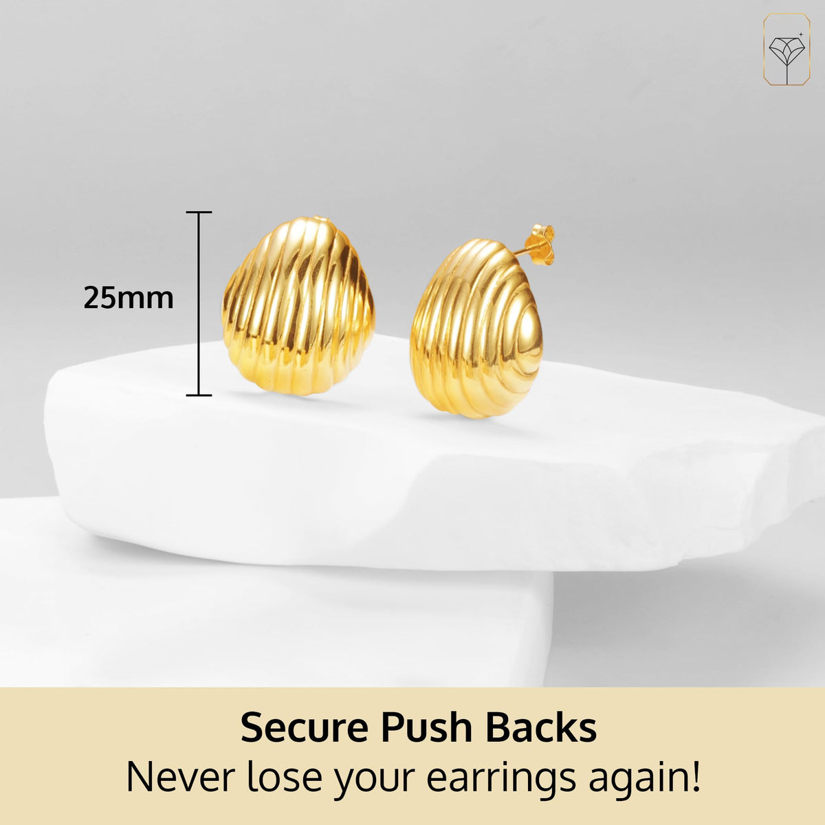 14K Yellow Gold Plated Trendy Round Statement Stud Earrings with Pushbacks