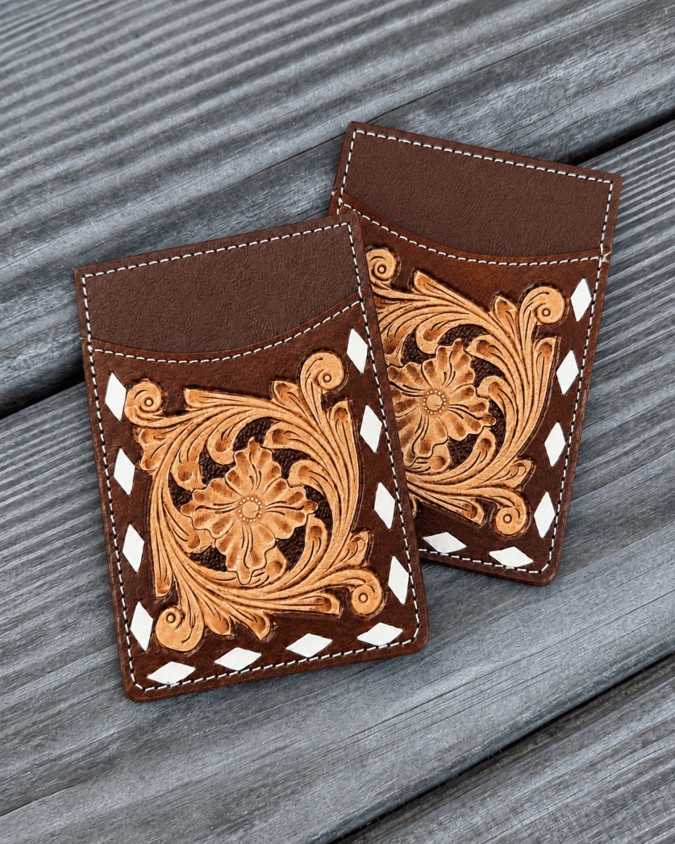 Maren Tooled Leather Card Holder in Brown by Countryside Co.