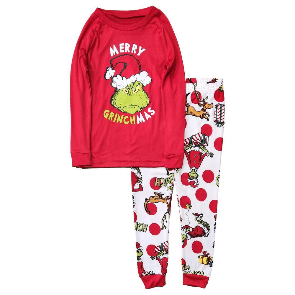 Red Top with Holiday Character Print Pants Matching Family Christmas Pajamas| Adults, Kids & Pets