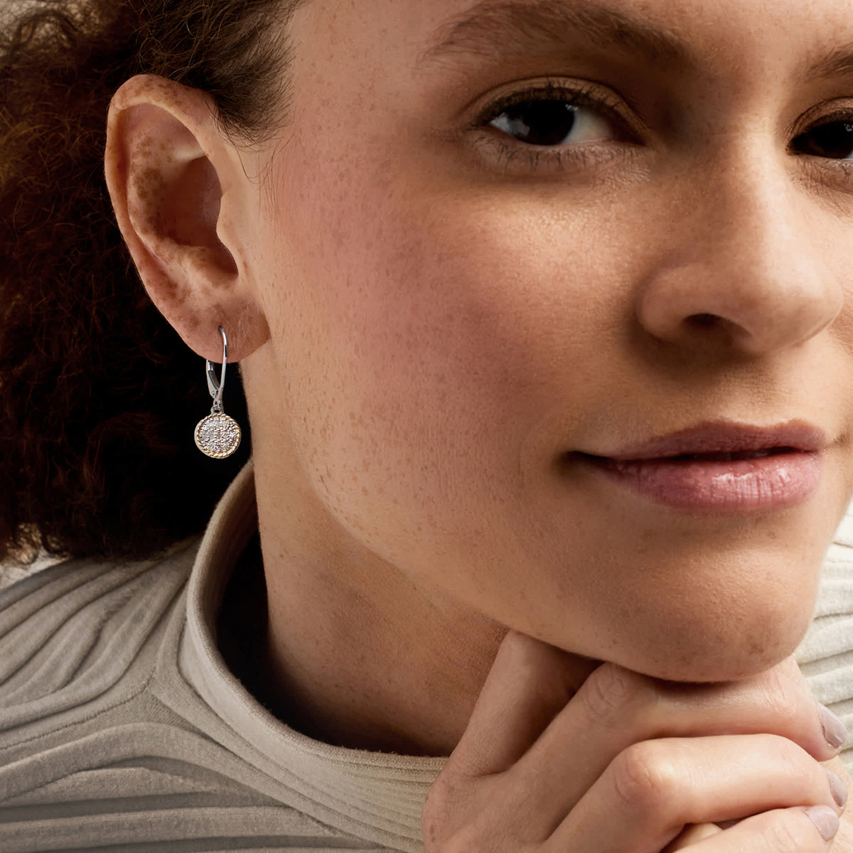 Ross-Simons Diamond Roped-Edge Circle Drop Earrings in Sterling Silver and 14kt Yellow Gold