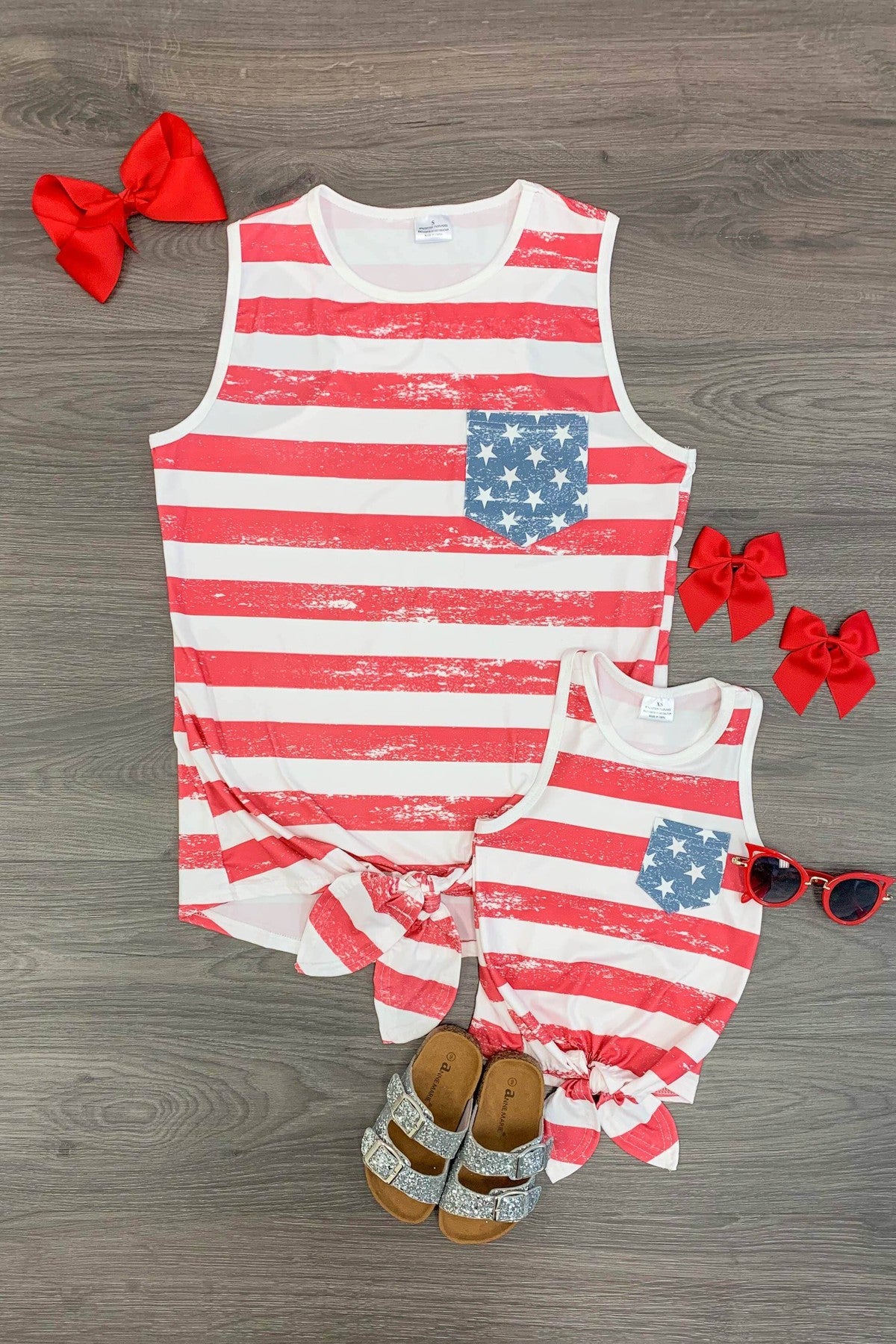 Mom & Me - Distressed Flag Tie Tank