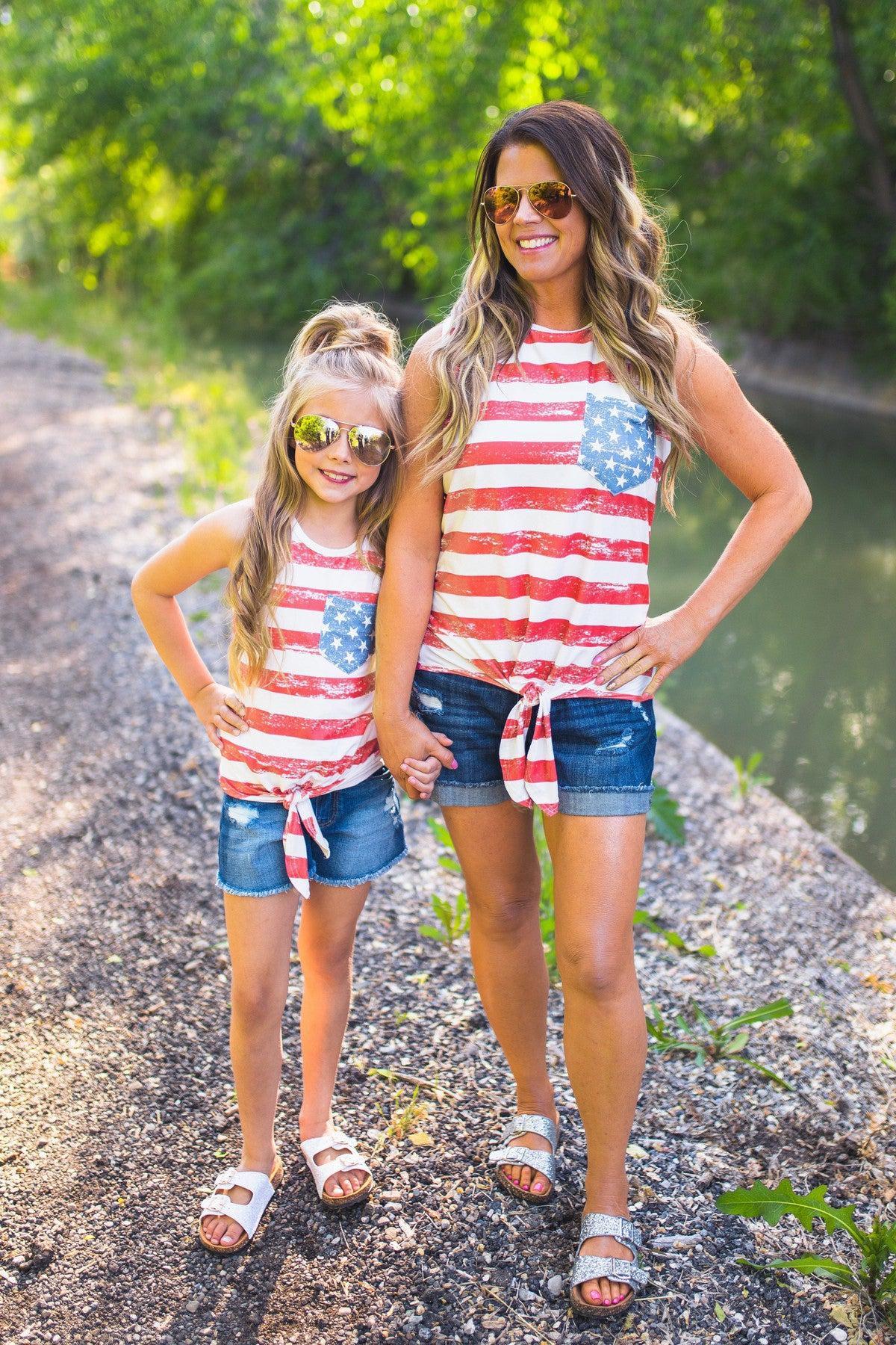 Mom & Me - Distressed Flag Tie Tank