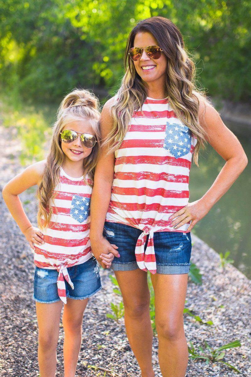 Mom & Me - Distressed Flag Tie Tank