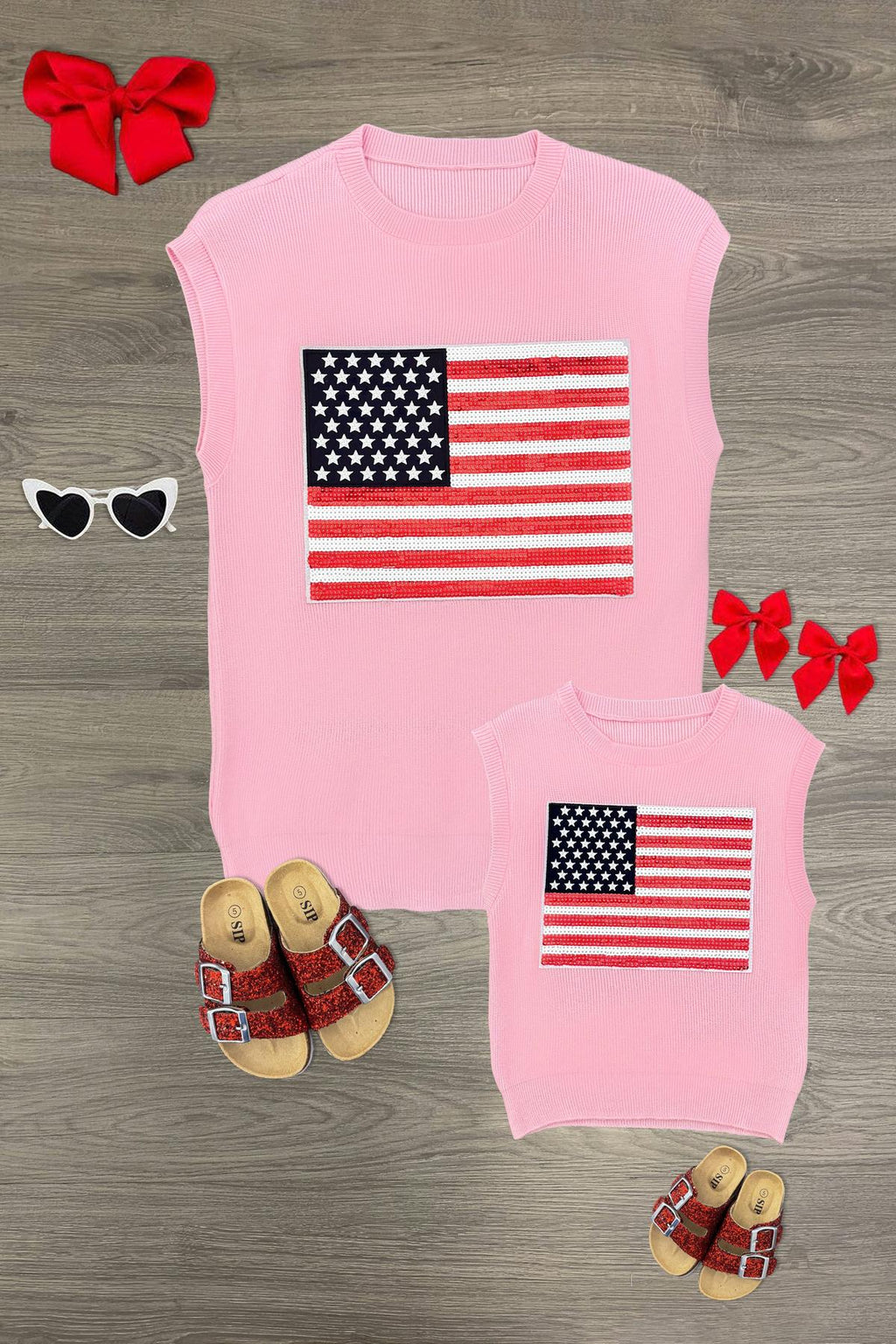Mom & Me - Pink Flag Sweater Vest