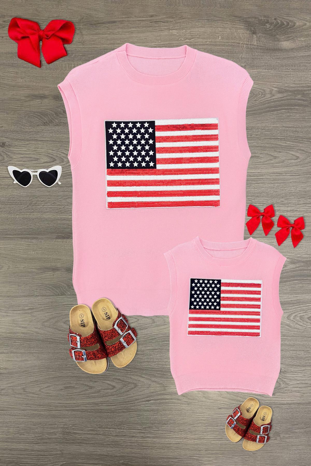 Mom & Me - Pink Flag Sweater Vest