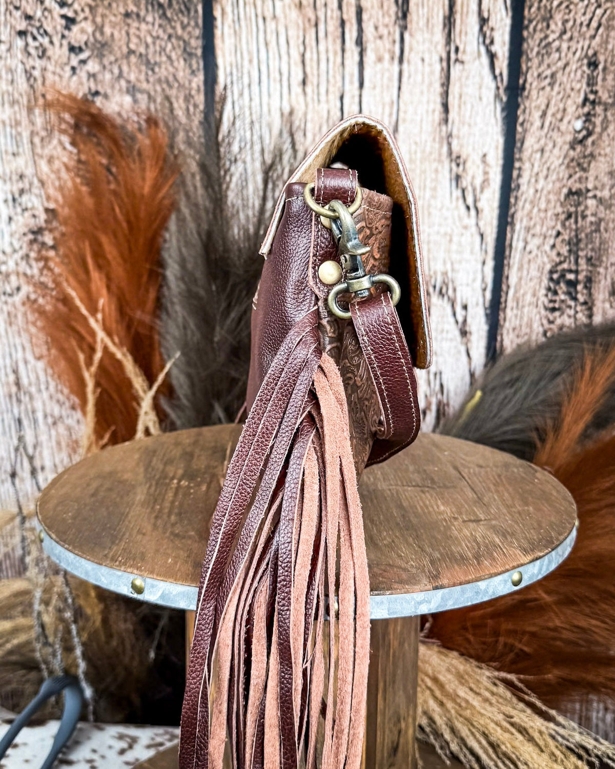 Carved Blossoms Leather & Hairon Bag by Myra Bag
