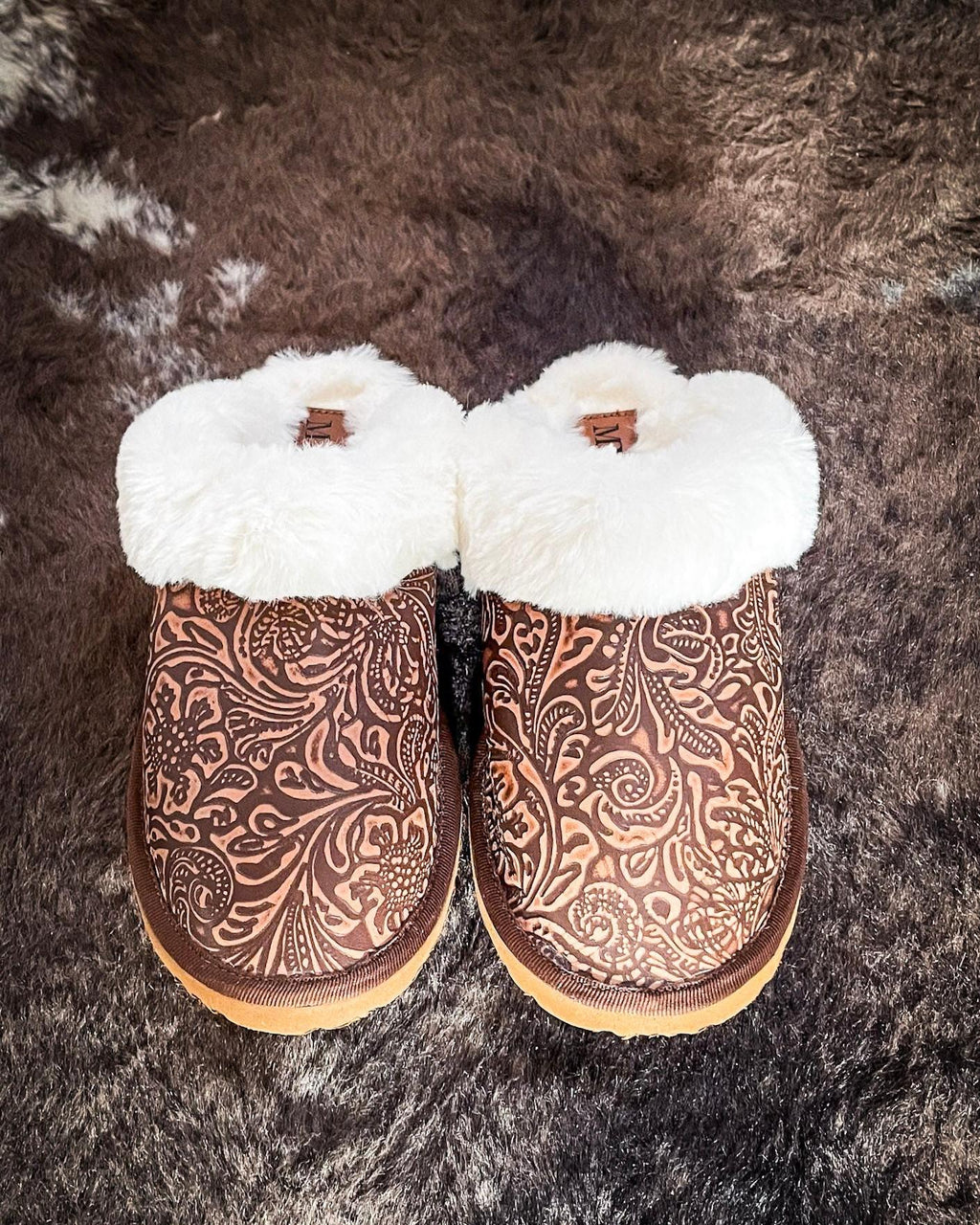 Classic Lined Brown Leather Slippers by Myra Bag