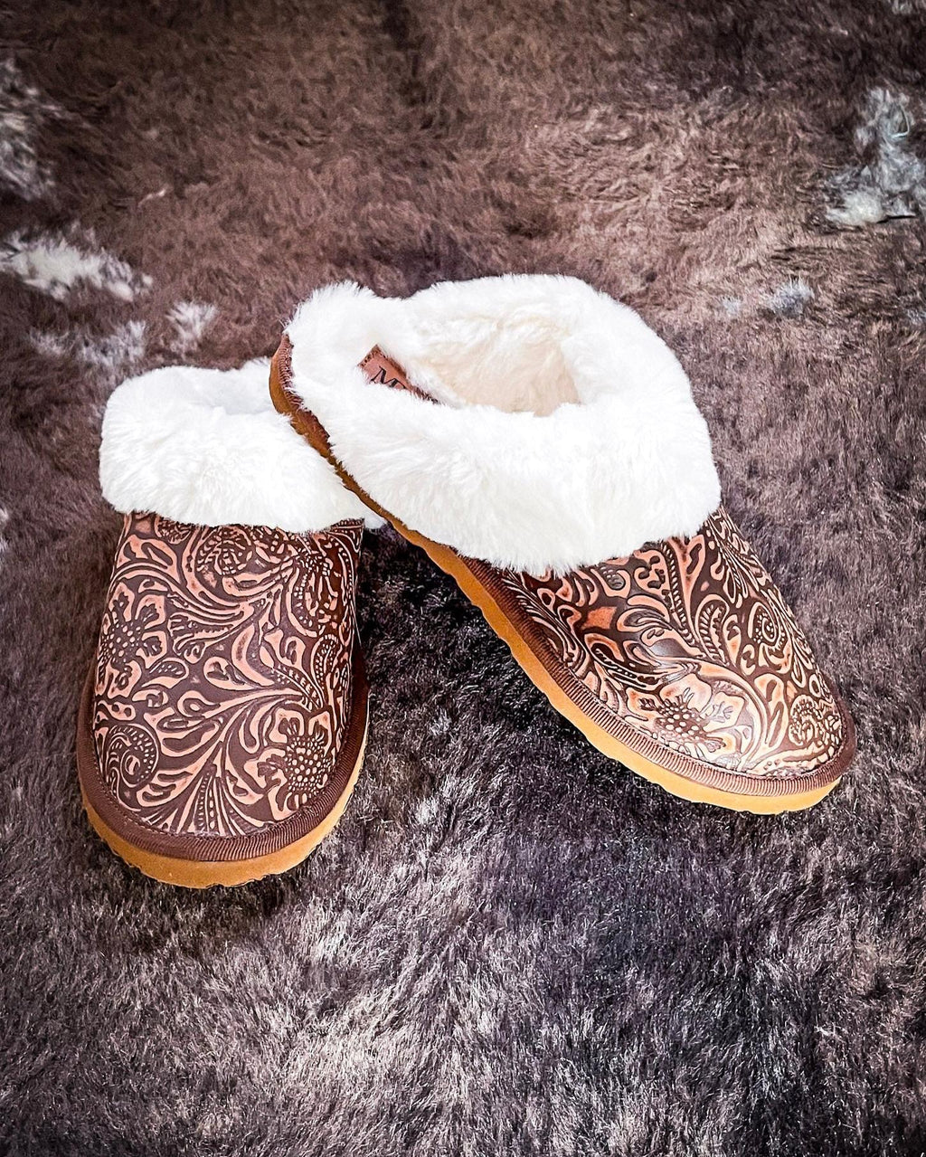 Classic Lined Brown Leather Slippers by Myra Bag