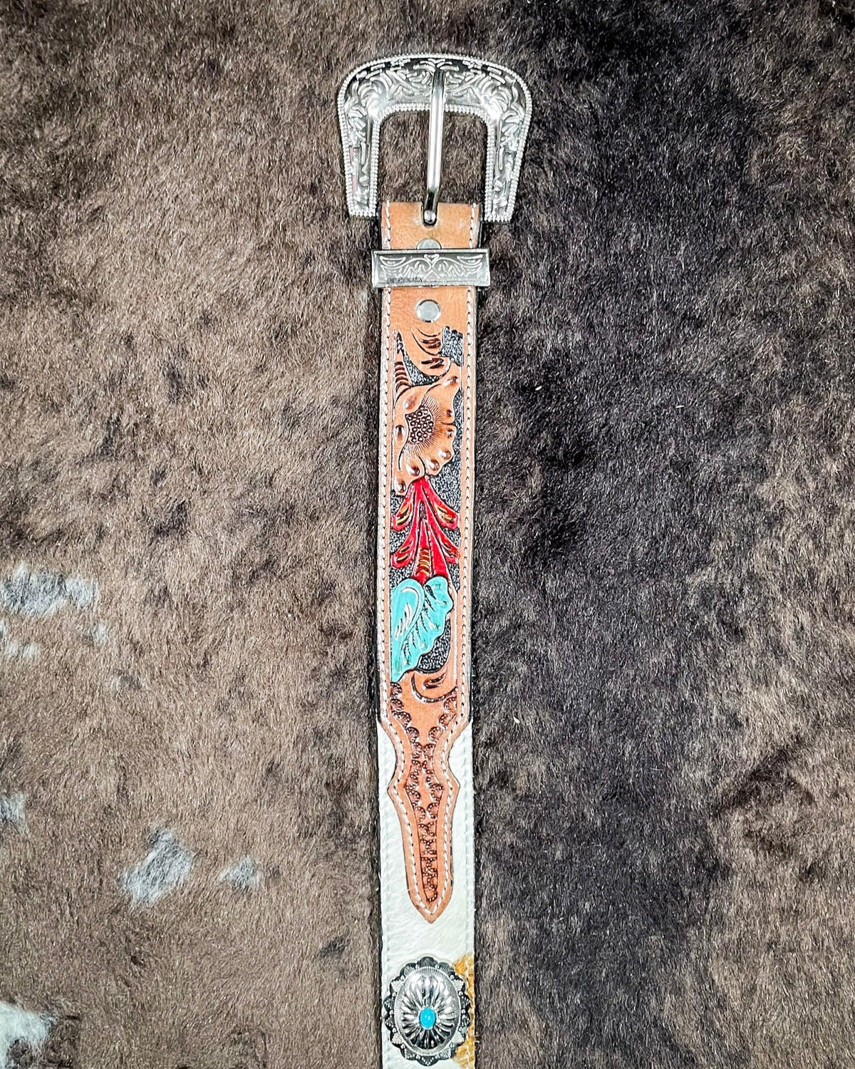 Cummerband Hand Tooled Concho Belt by Myra Bag