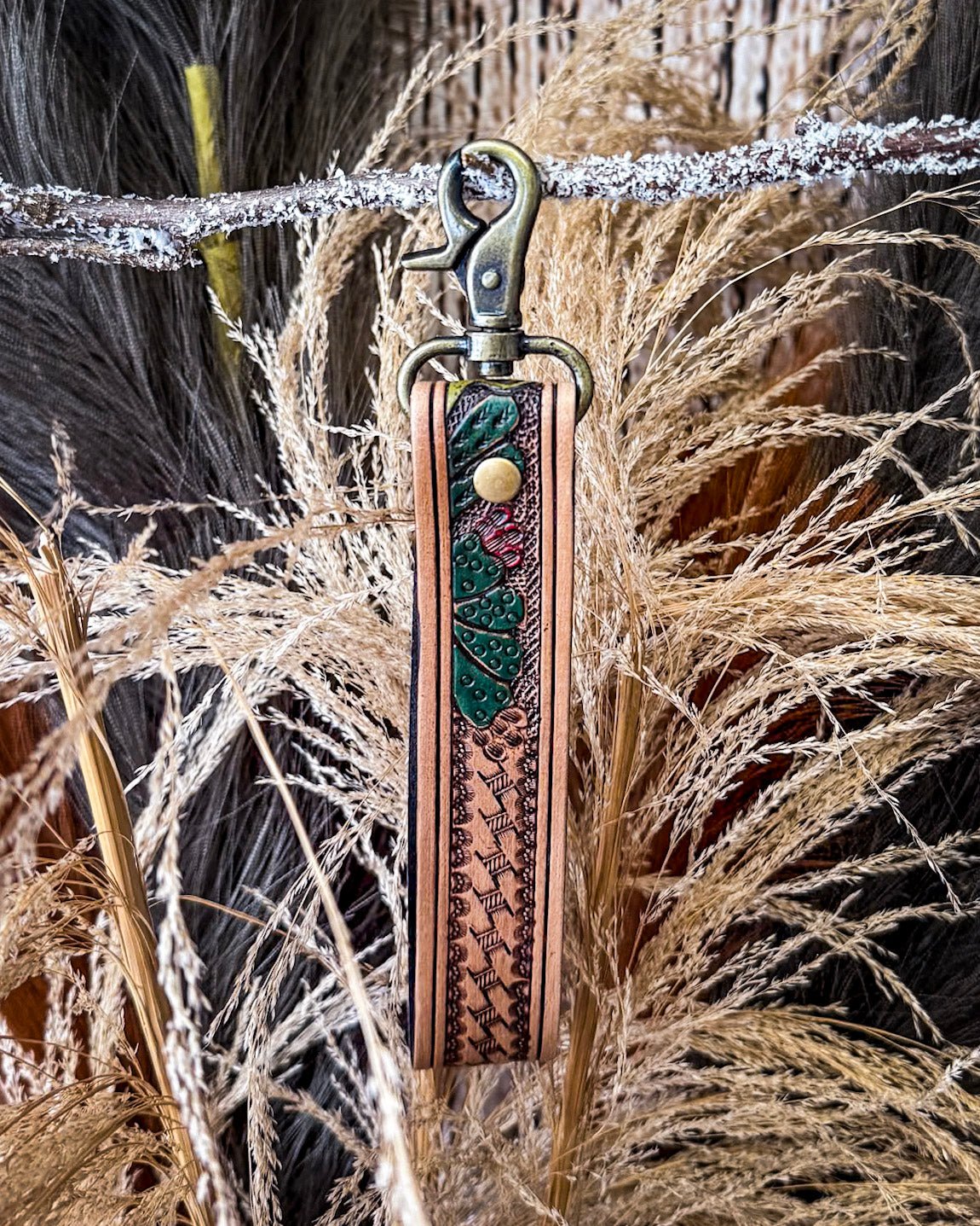 Myra Bag - Rustleaf Rider Leather Key Fob in Sage Brown