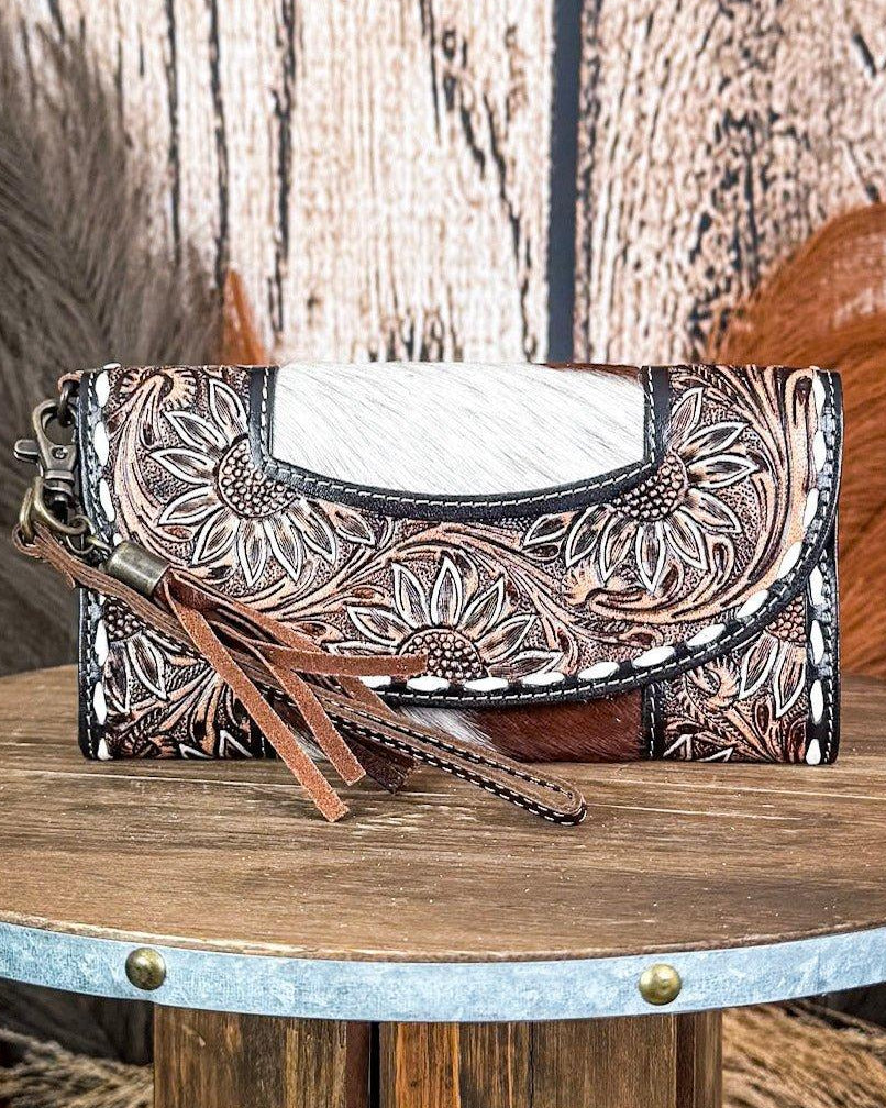 Sandstone Trail Hand-Tooled Wristlet Wallet by Myra Bag