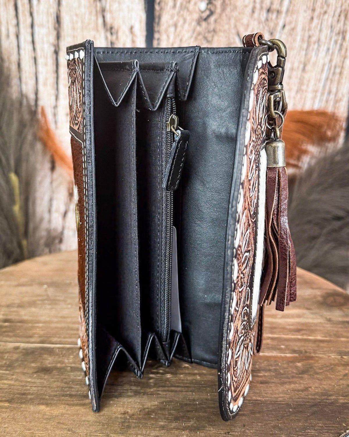 Sandstone Trail Hand-Tooled Wristlet Wallet by Myra Bag