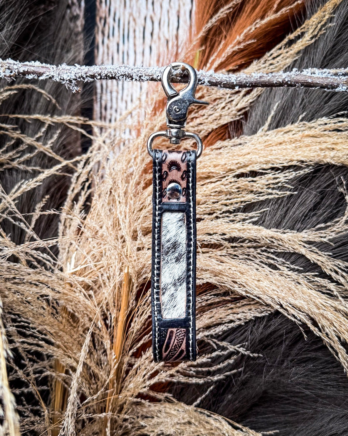 Shadowhorn Hair On Key Fob in Midnight Snow by Myra Bag