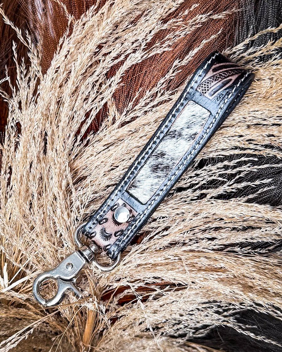 Shadowhorn Hair On Key Fob in Midnight Snow by Myra Bag