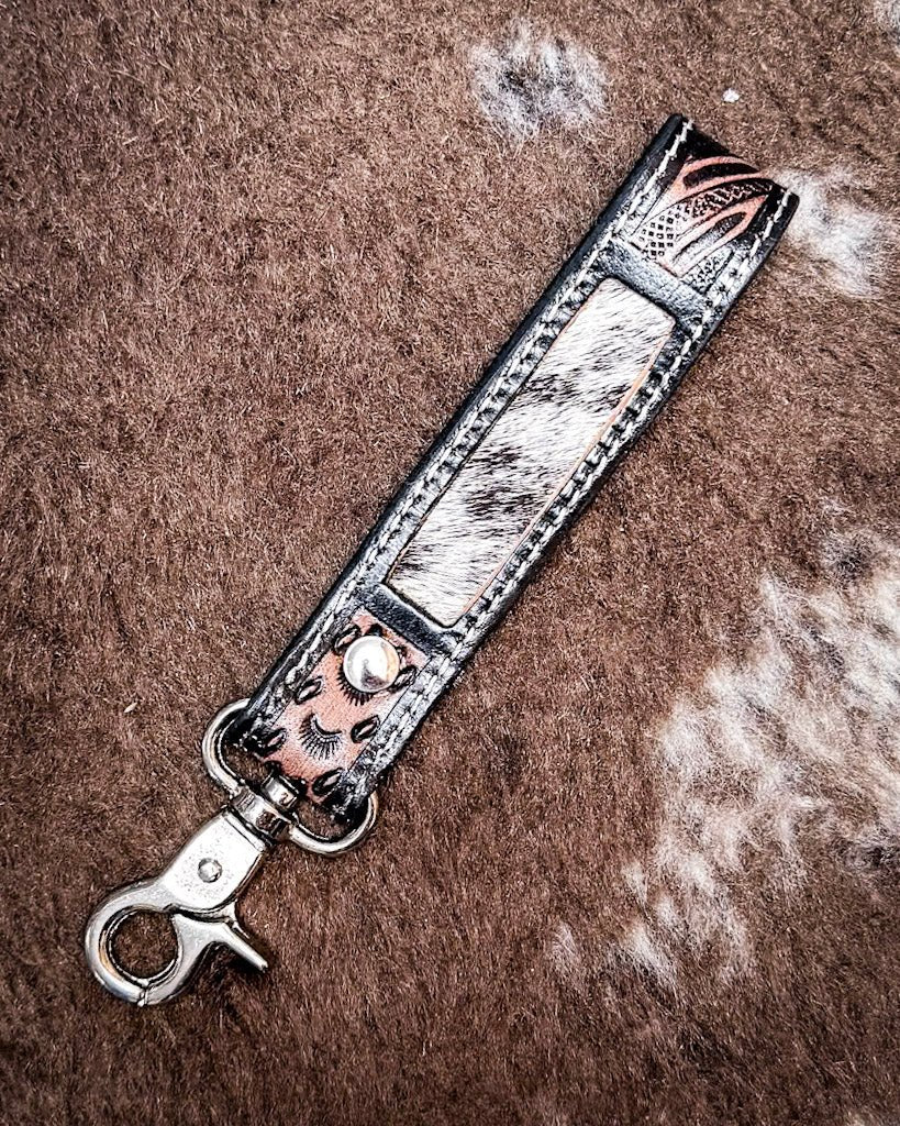 Shadowhorn Hair On Key Fob in Midnight Snow by Myra Bag