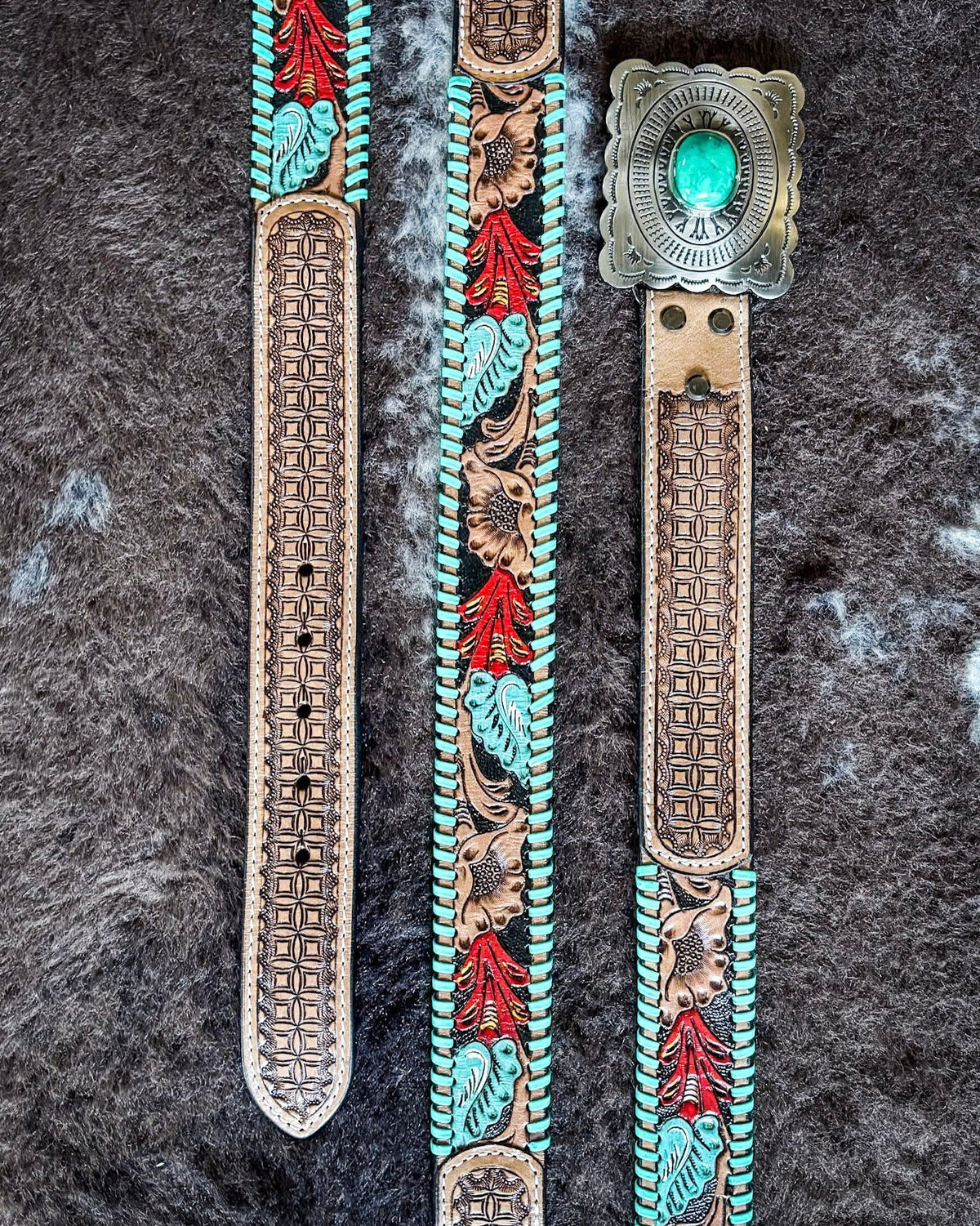 Tropical Forest Hand-Tooled Concho Belt by Myra Bag