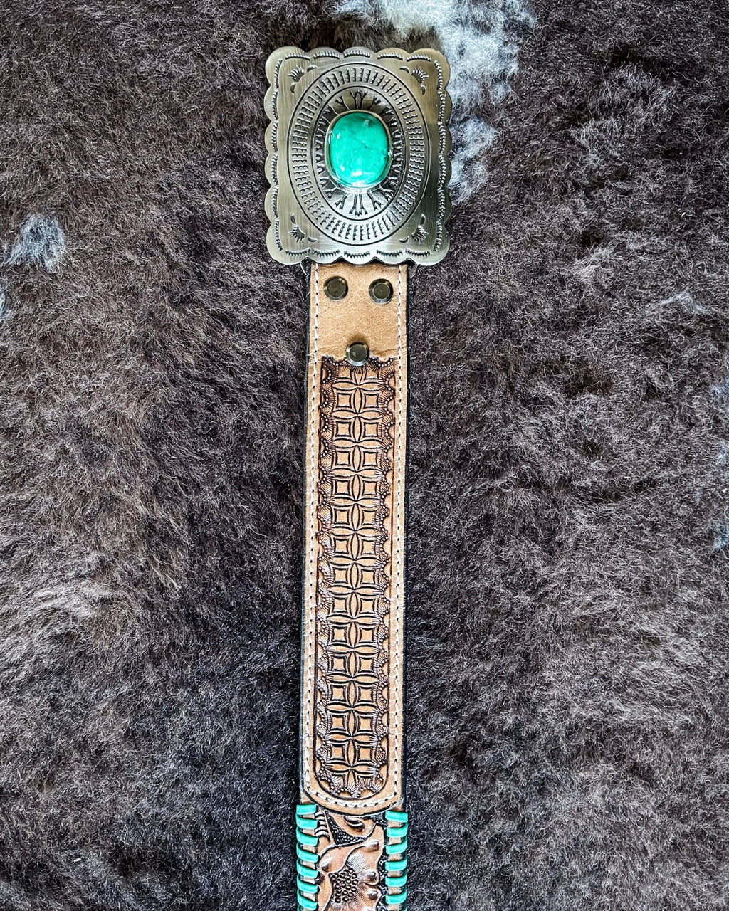 Tropical Forest Hand-Tooled Concho Belt by Myra Bag