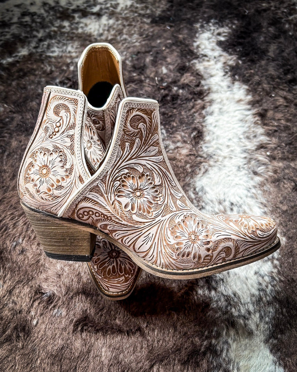 Western Moxie Booties in White Chocolate by Myra Bag