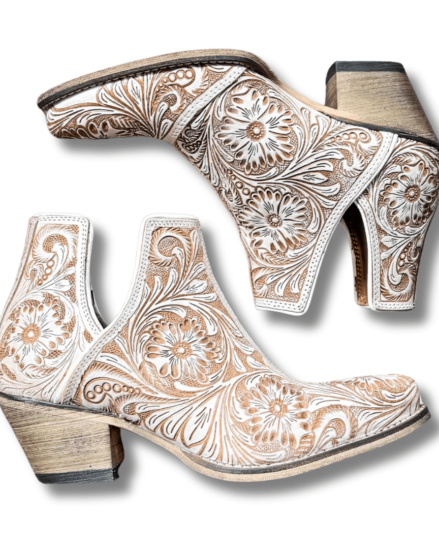 Western Moxie Booties in White Chocolate by Myra Bag
