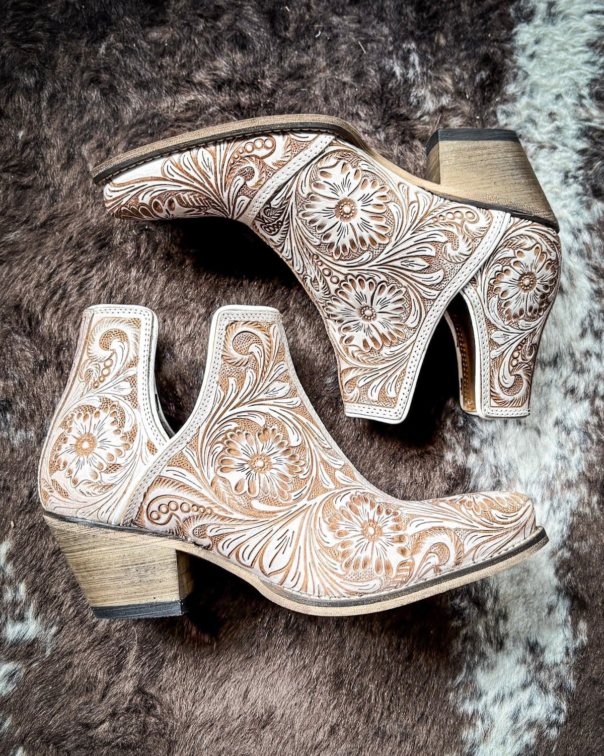 Western Moxie Booties in White Chocolate by Myra Bag