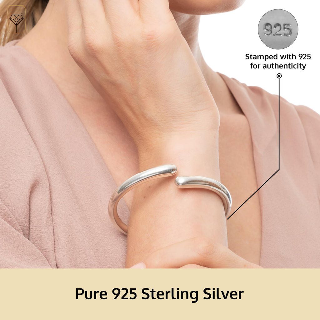 925 Sterling Silver 7 Inch Bypass Open Bangle Bracelets with Hinged Clasp