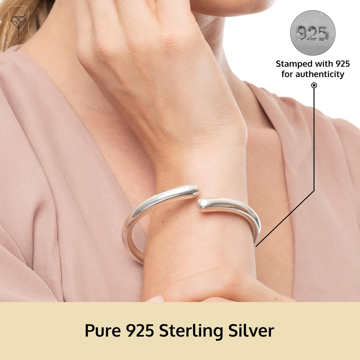 925 Sterling Silver 7 Inch Bypass Open Bangle Bracelets with Hinged Clasp