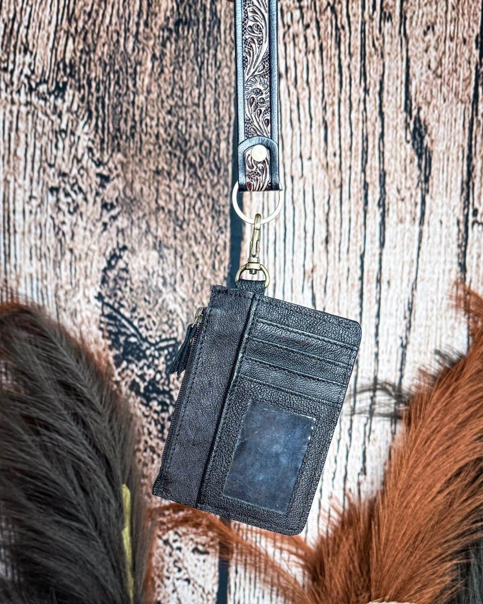 Navajo Sky Hand Tooled Hairon Leather Card Holder in Antique Brown By Myra Bag