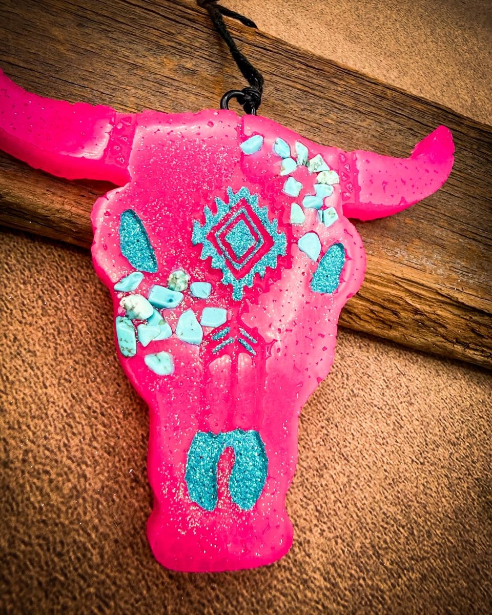 Neon Pink Punch Bull Skull Car Freshie in Strawberry Pound Cake