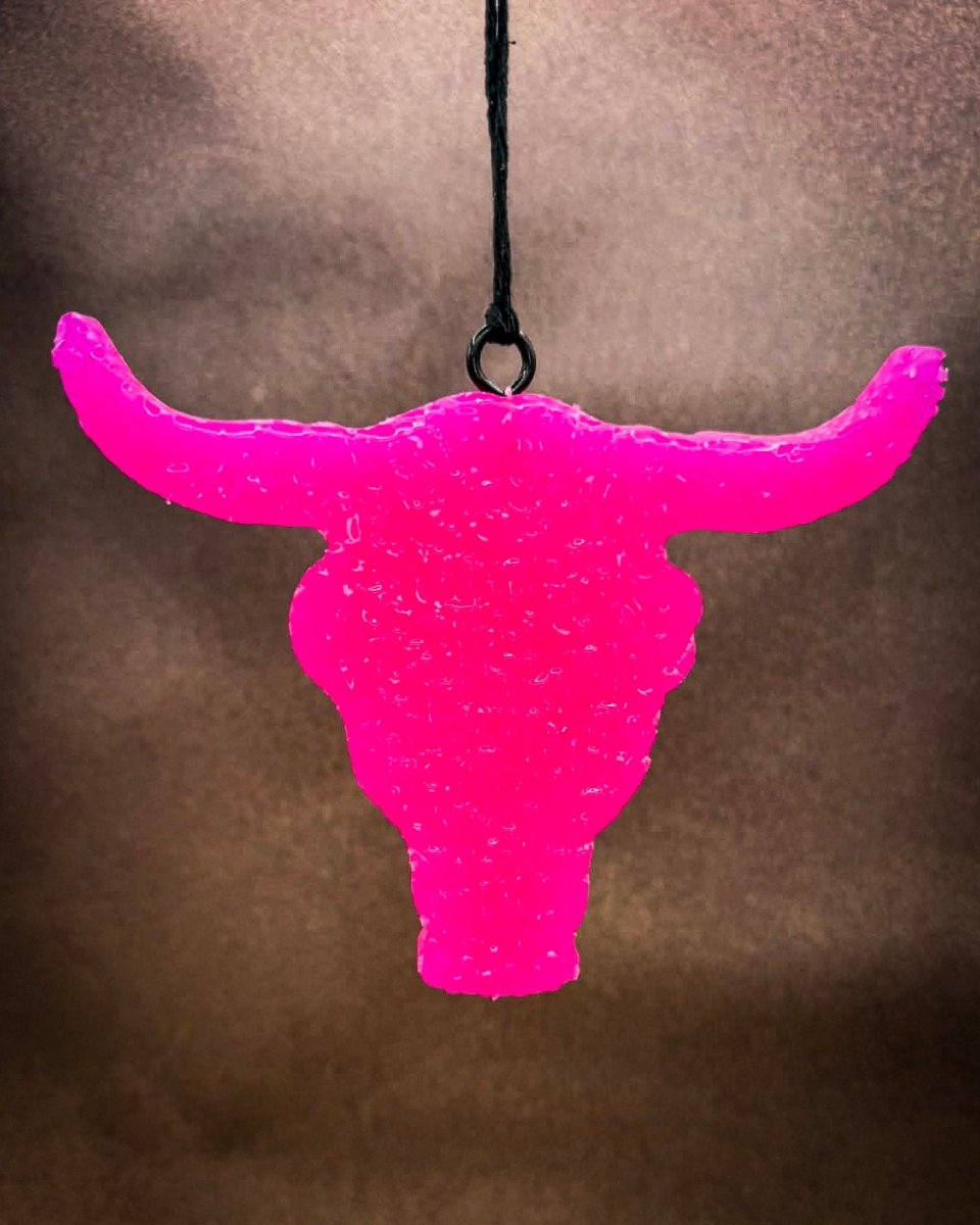 Neon Pink Punch Bull Skull Car Freshie in Strawberry Pound Cake