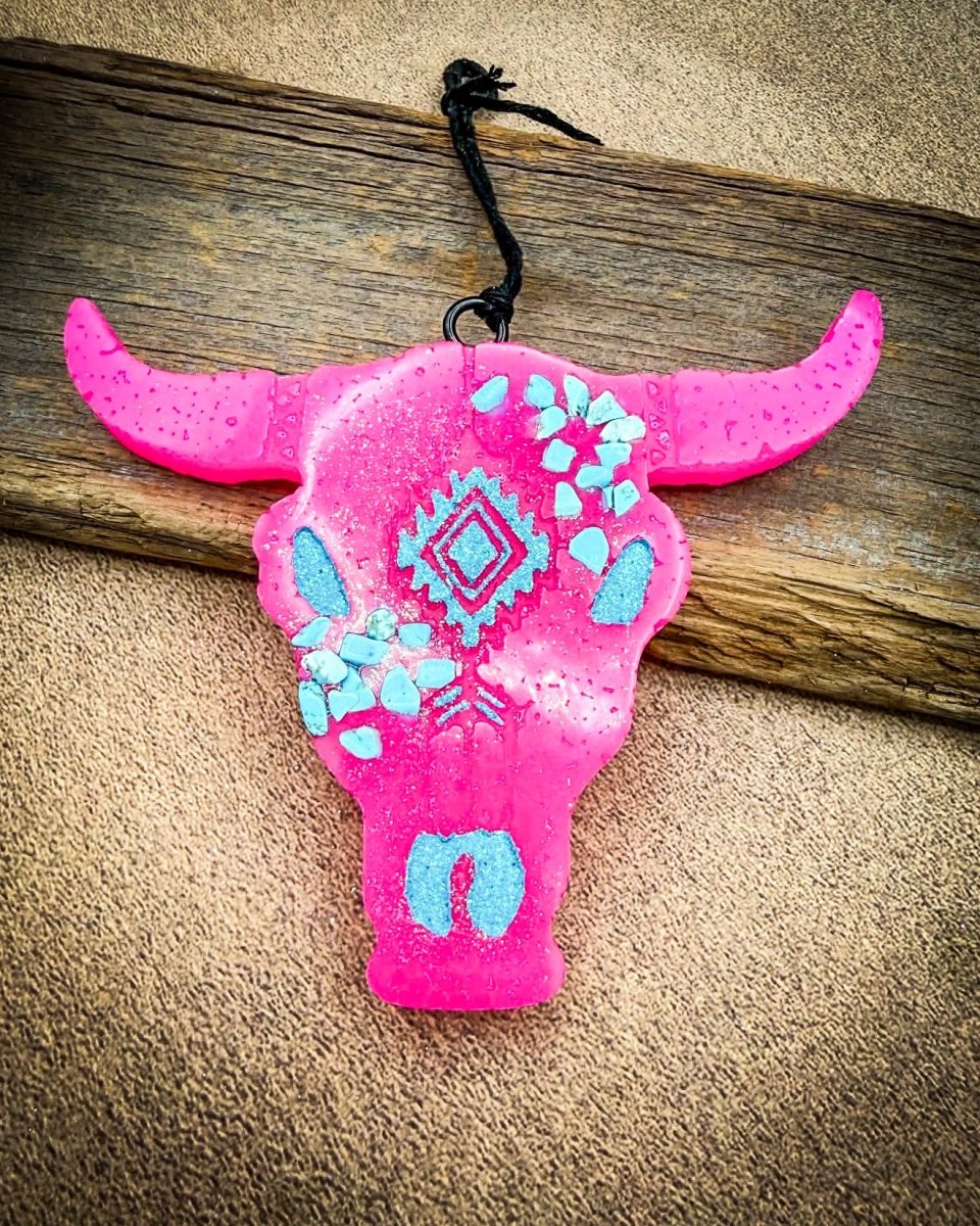 Neon Pink Punch Bull Skull Car Freshie in Strawberry Pound Cake