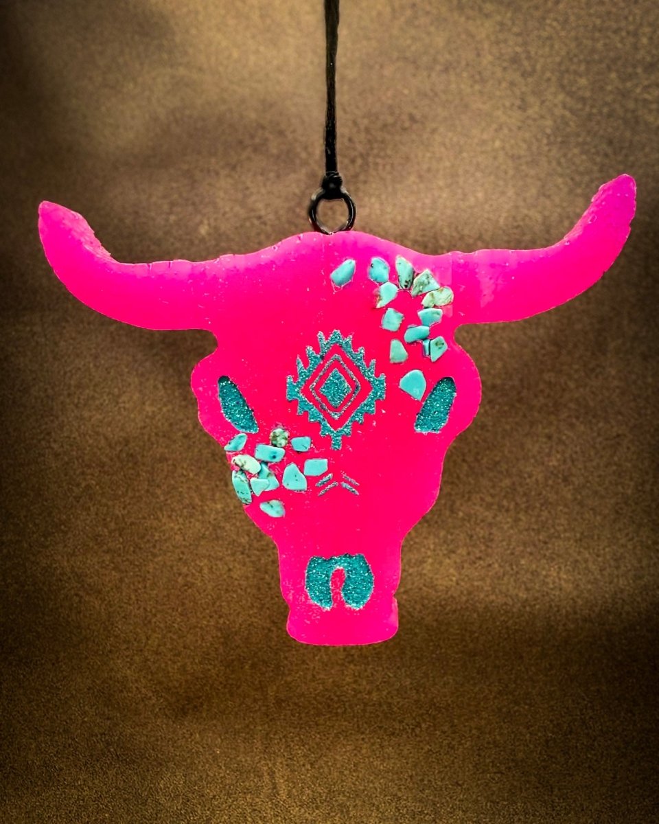 Neon Pink Punch Bull Skull Car Freshie in Strawberry Pound Cake