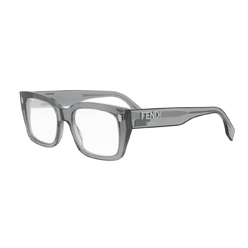 Fendi Sunglasses Square Full Rim, Shiny Transparent Grey Frame And Clear Demo Lenses Lens Fe50094I020