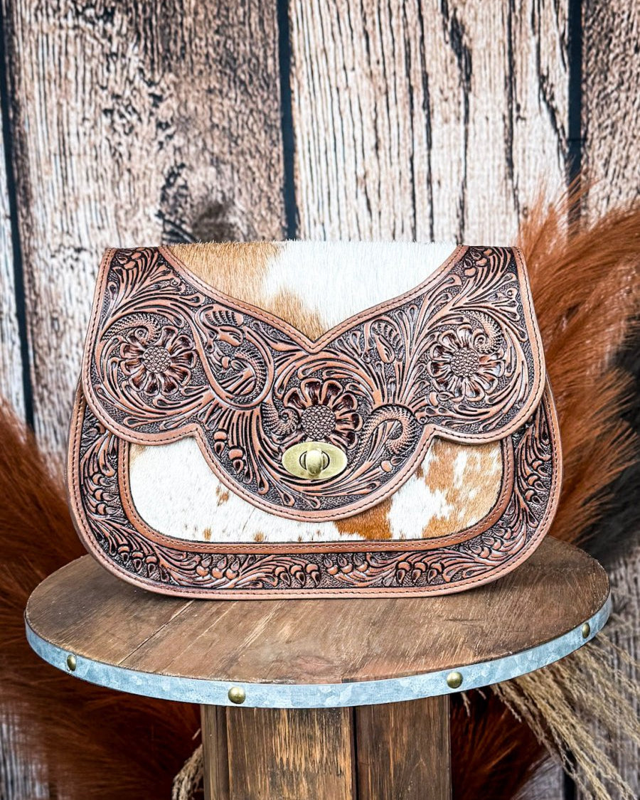 Open Vistas Bag – Tooled Leather & Hair-On Hide Crossbody by Myra Bag