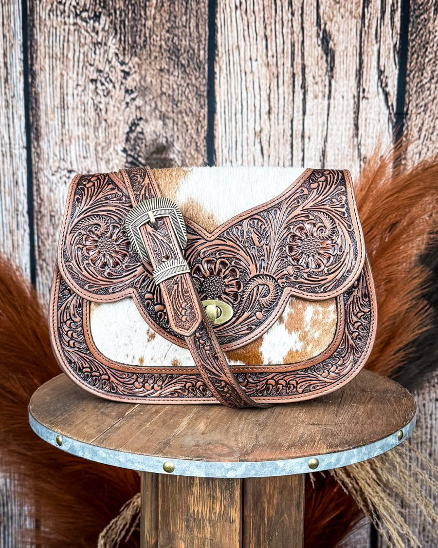 Open Vistas Bag – Tooled Leather & Hair-On Hide Crossbody by Myra Bag