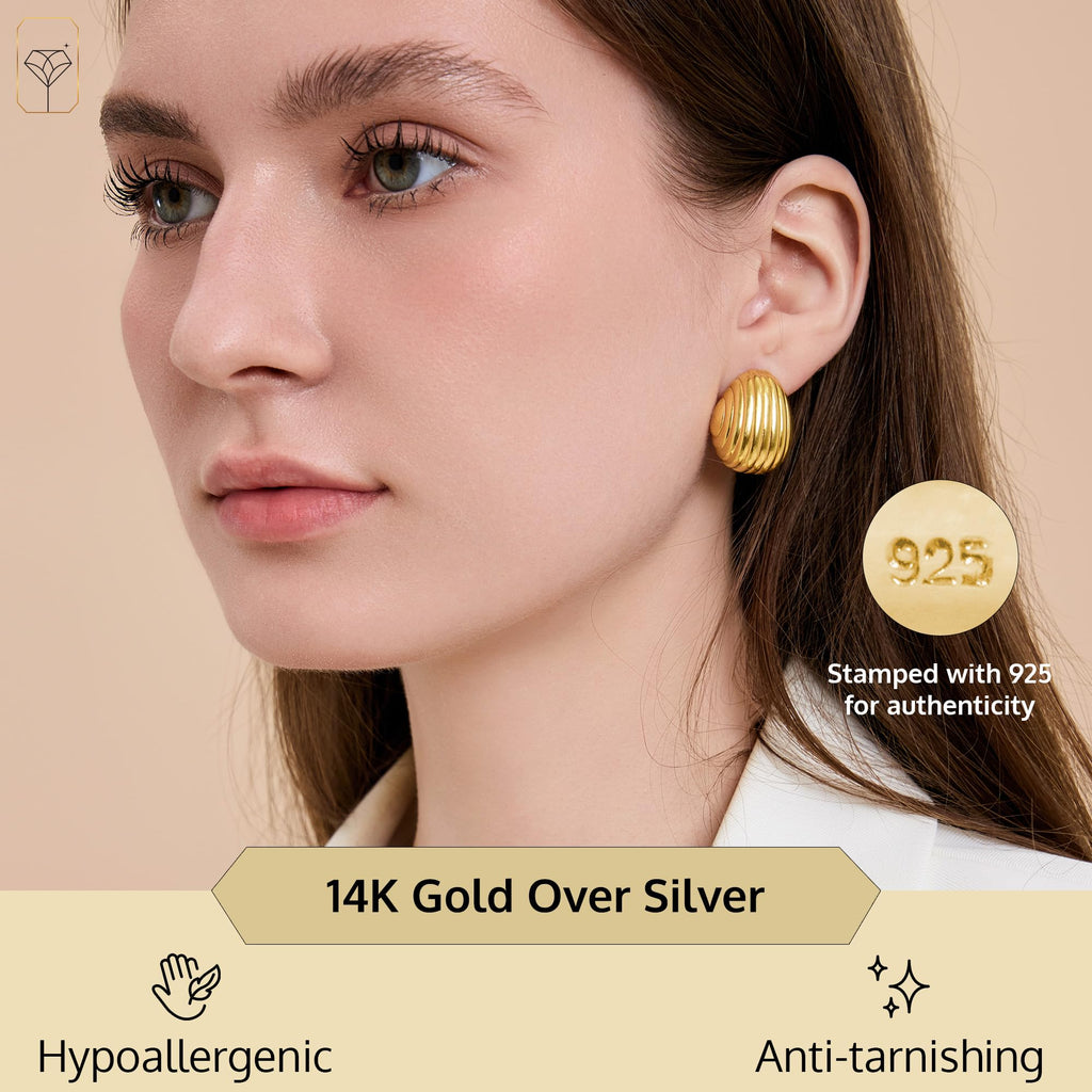 14K Yellow Gold Plated Trendy Round Statement Stud Earrings with Pushbacks