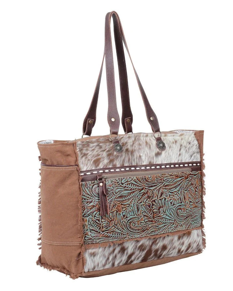 Paloma Creek Hair-On Weekender Bag in Turquoise by Myra Bag