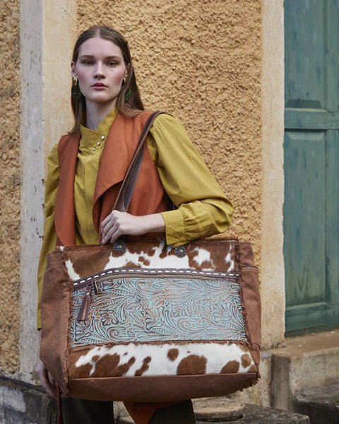 Paloma Creek Hair-On Weekender Bag in Turquoise by Myra Bag