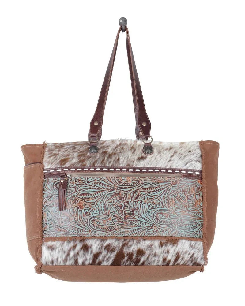 Paloma Creek Hair-On Weekender Bag in Turquoise by Myra Bag